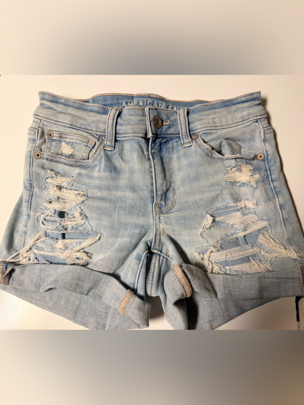 American Eagle Outfitters Light Blue Distressed Denim Shorts